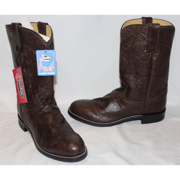 JUSTIN MEN'S DEERLITE ROPER LEATHER BOOTS BROWN SZ 14 D NWT - Picture 4 of 7